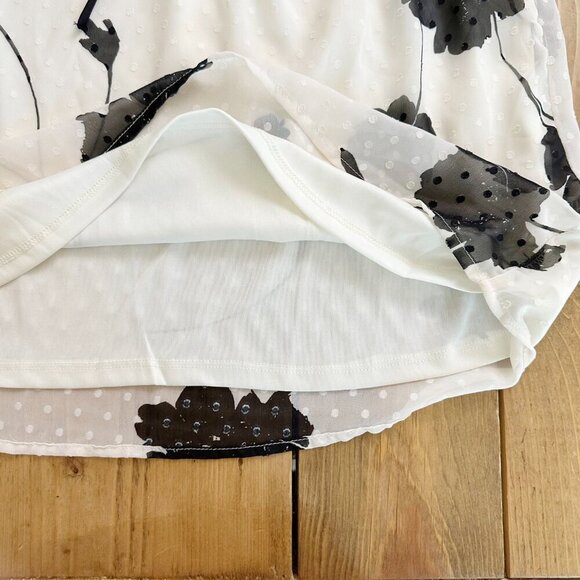 Monteau Los Angeles Blouse Floral NWT L Lined Cream Black - Picture 3 of 9
